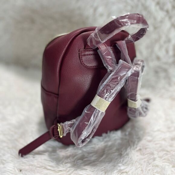 Mini Leather Backpack Wine Red with Goldtone Hardware Adjustable Straps - Picture 5 of 14